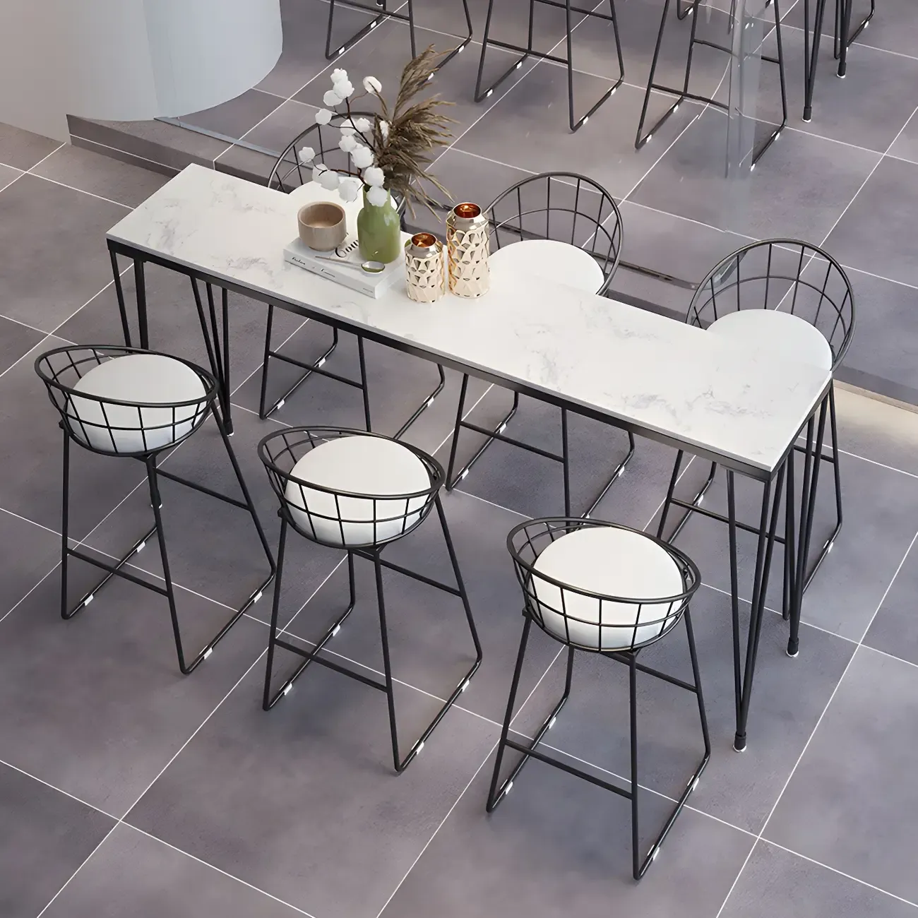 Sleek Black Faux Marble Top Bar Tables Image - 1