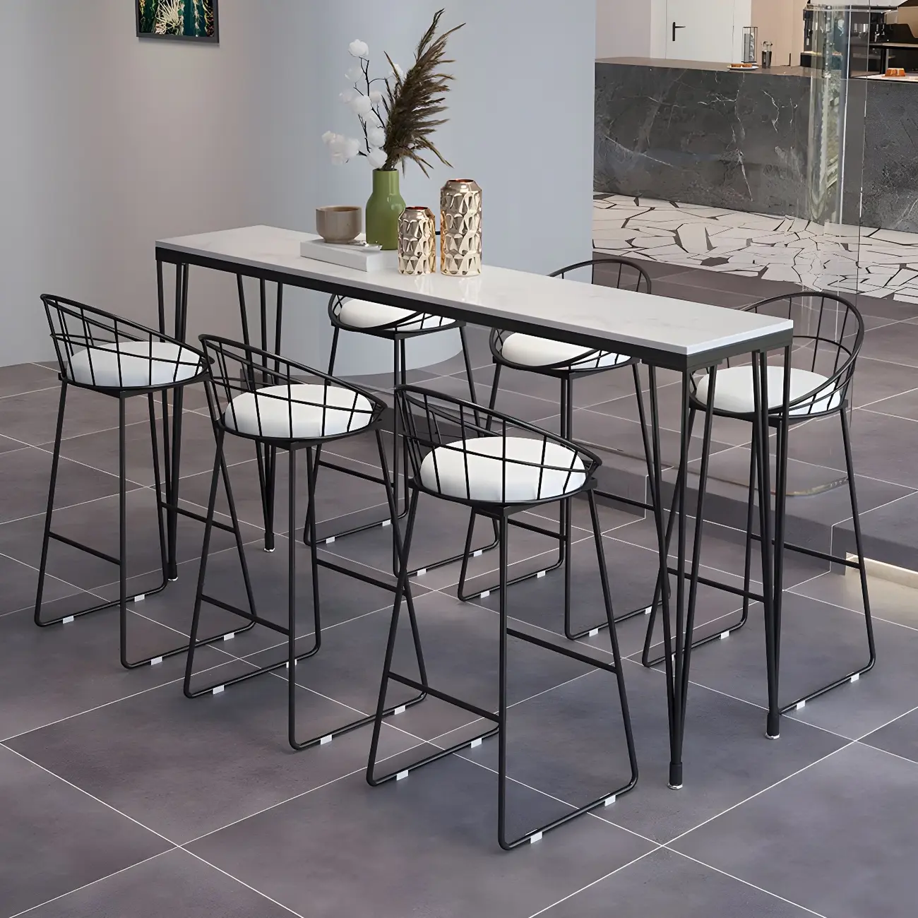 Sleek Black Faux Marble Top Bar Tables Image - 2 | homeyfad