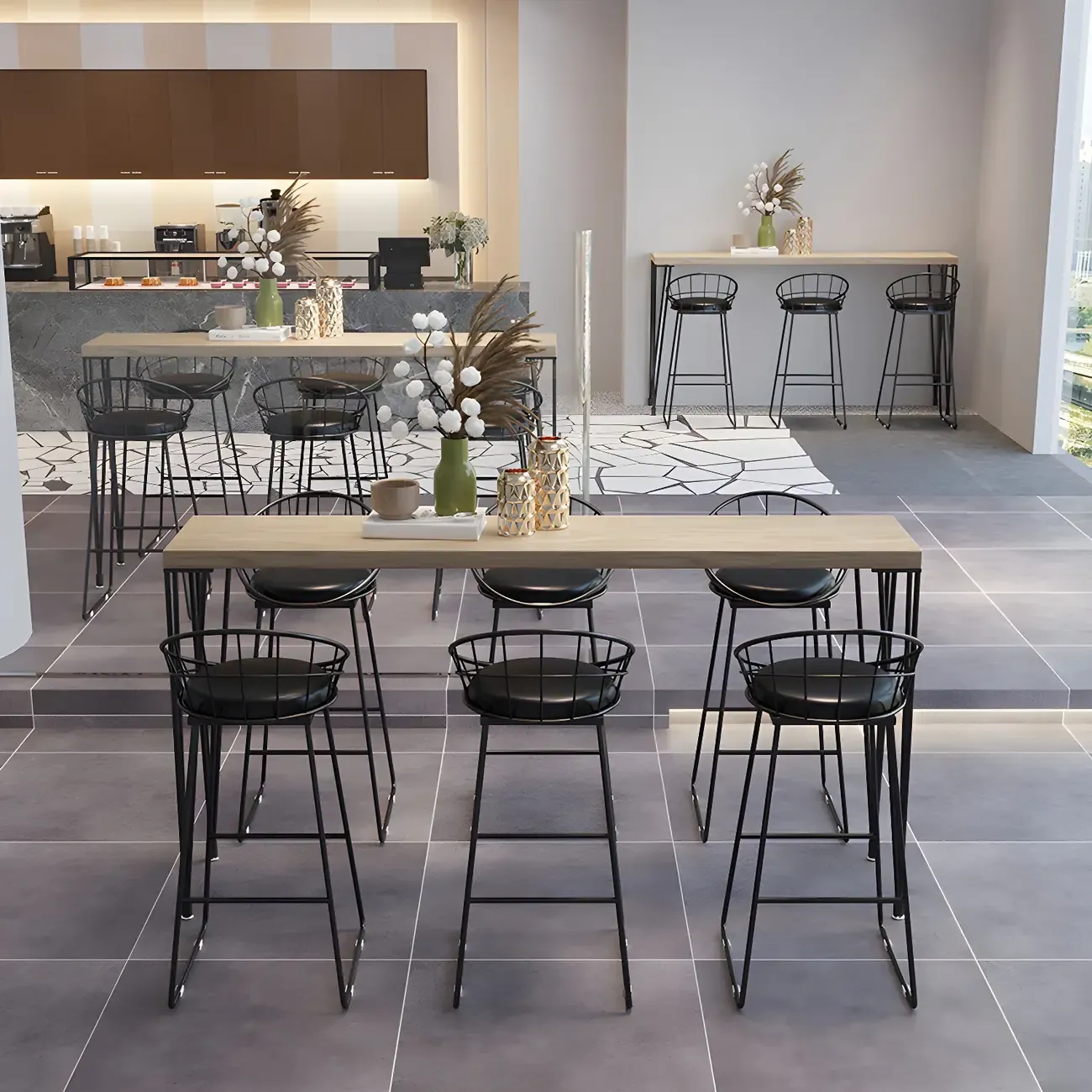 Sleek Black Faux Marble Top Bar Tables Image - 4