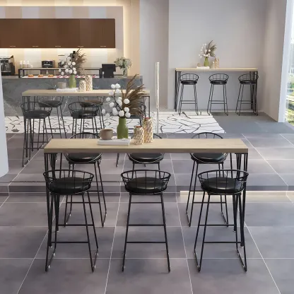 Sleek Black Faux Marble Top Bar Tables Image - 4