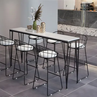 Sleek Black Faux Marble Top Bar Tables Image - 7