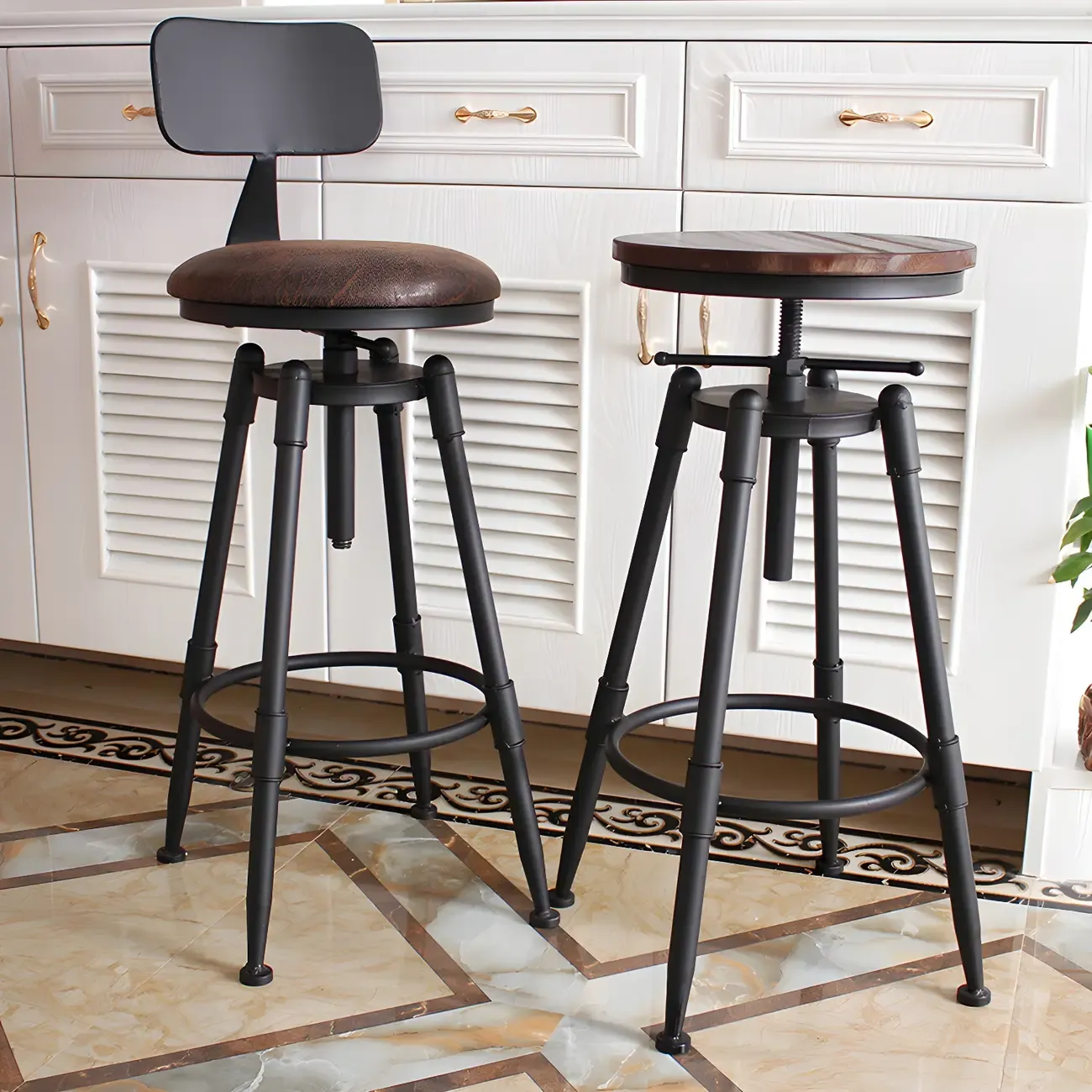 Industrial Metal Swivel Bar Stools with Back for Home Bar Image - 1