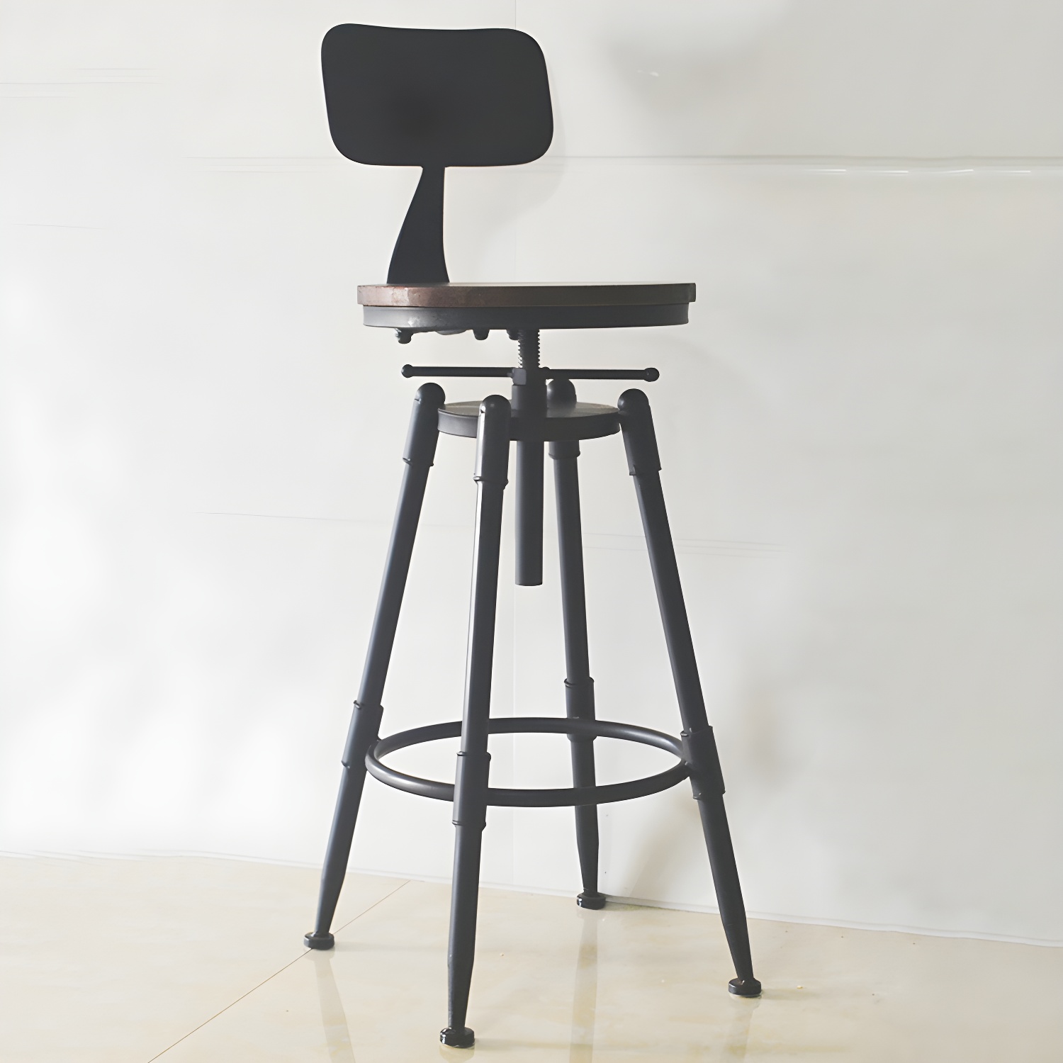 Industrial Metal Leather Swivel Bar Stools with Back | homeyfad