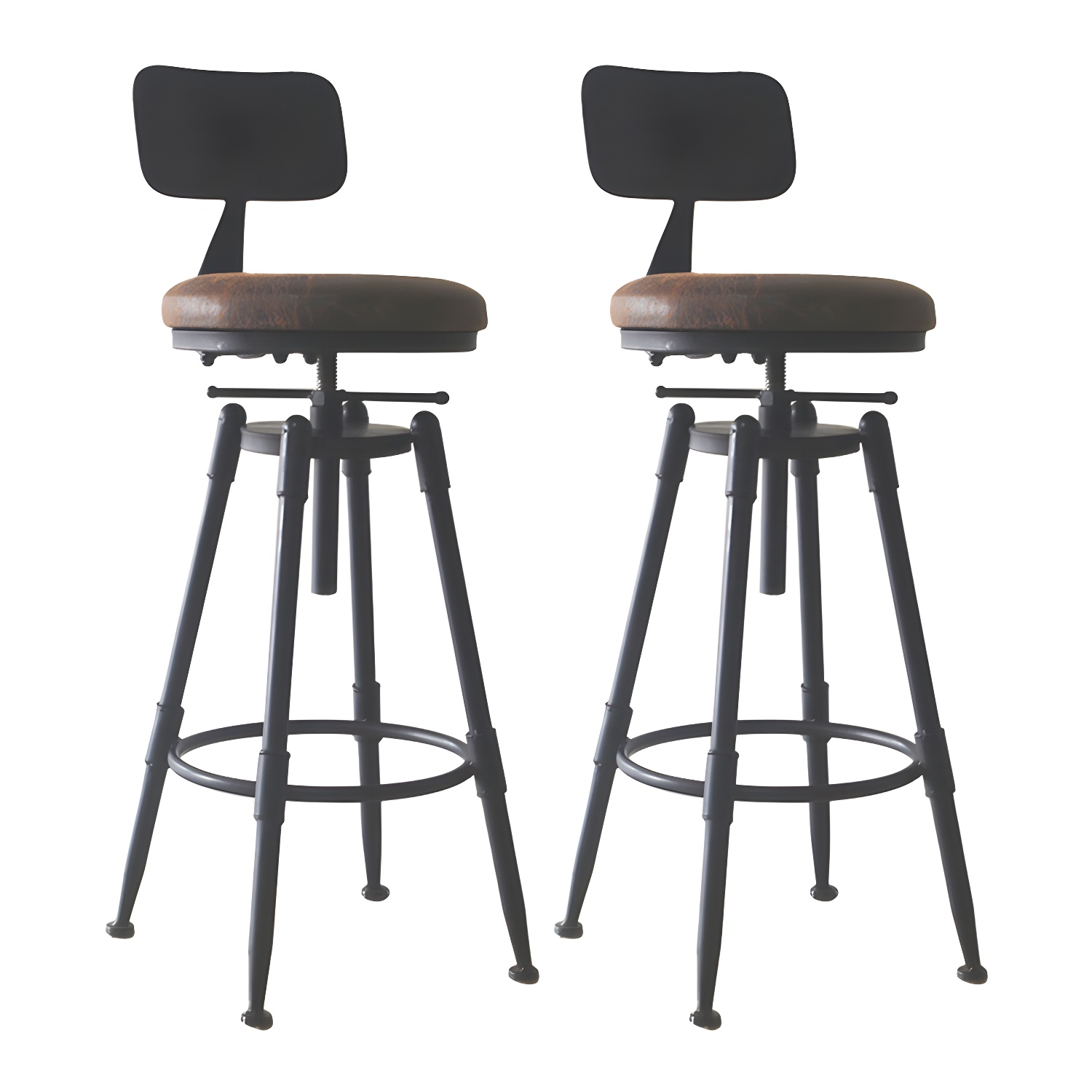 Industrial Metal Leather Swivel Bar Stools with Back | homeyfad