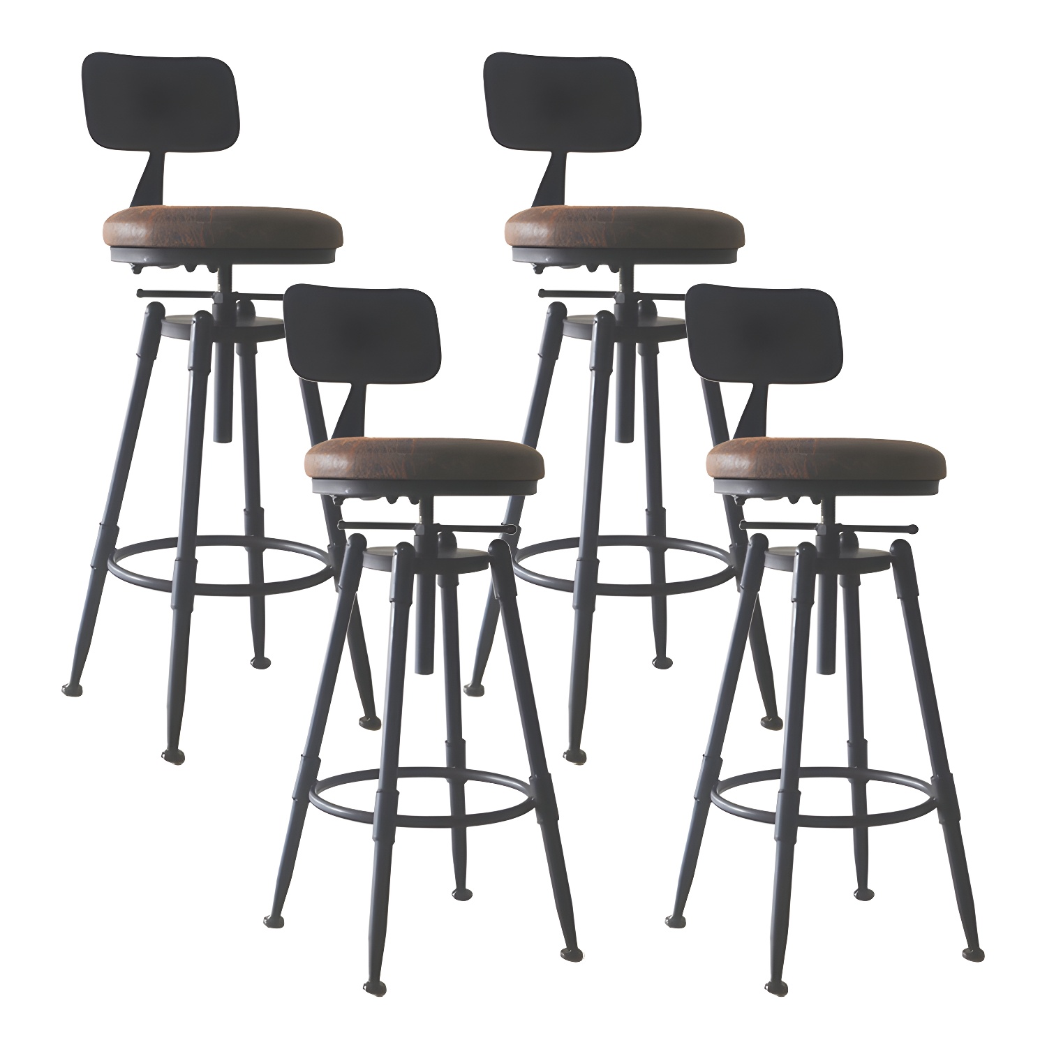 Industrial Metal Leather Swivel Bar Stools with Back | homeyfad