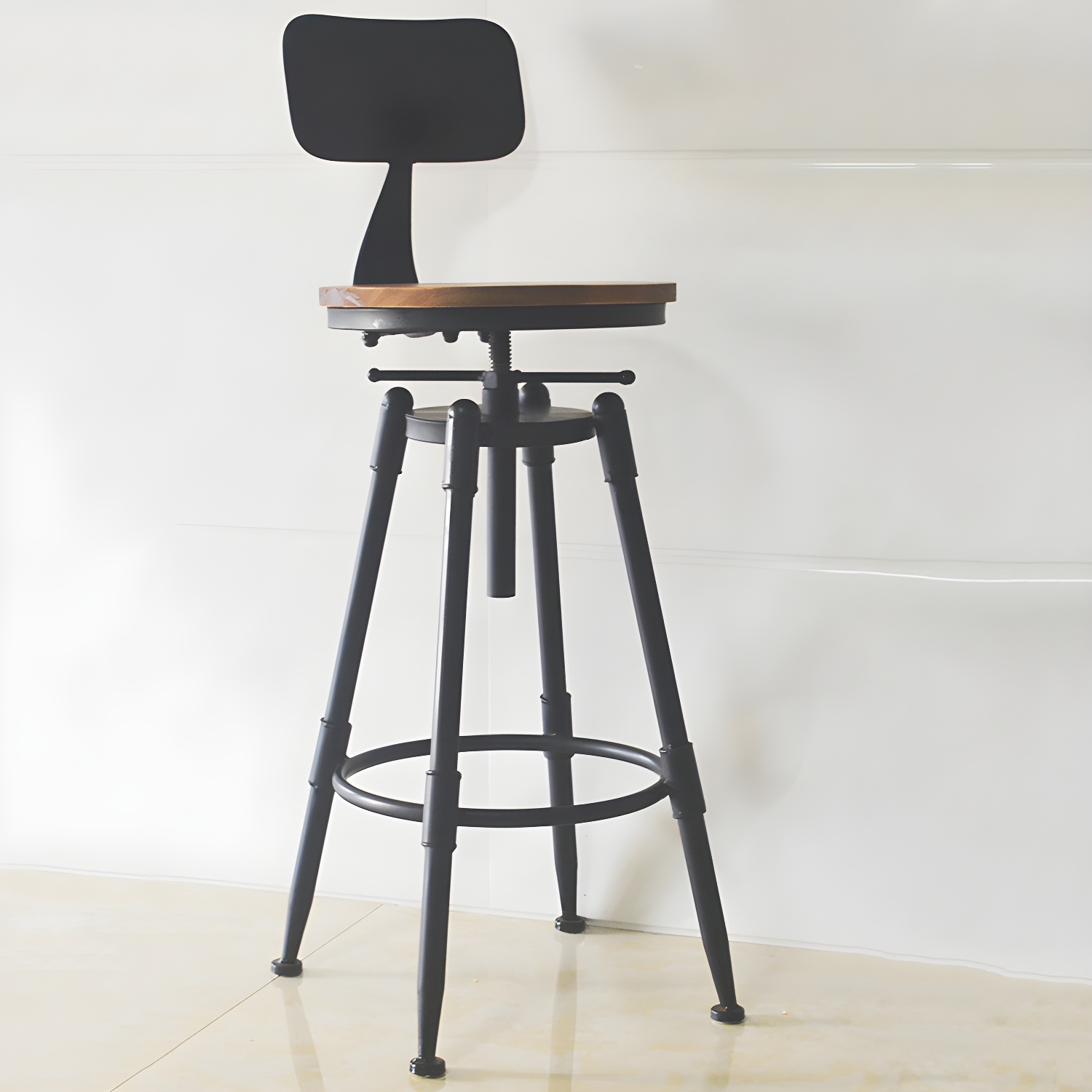 Industrial Metal Leather Swivel Bar Stools with Back | homeyfad
