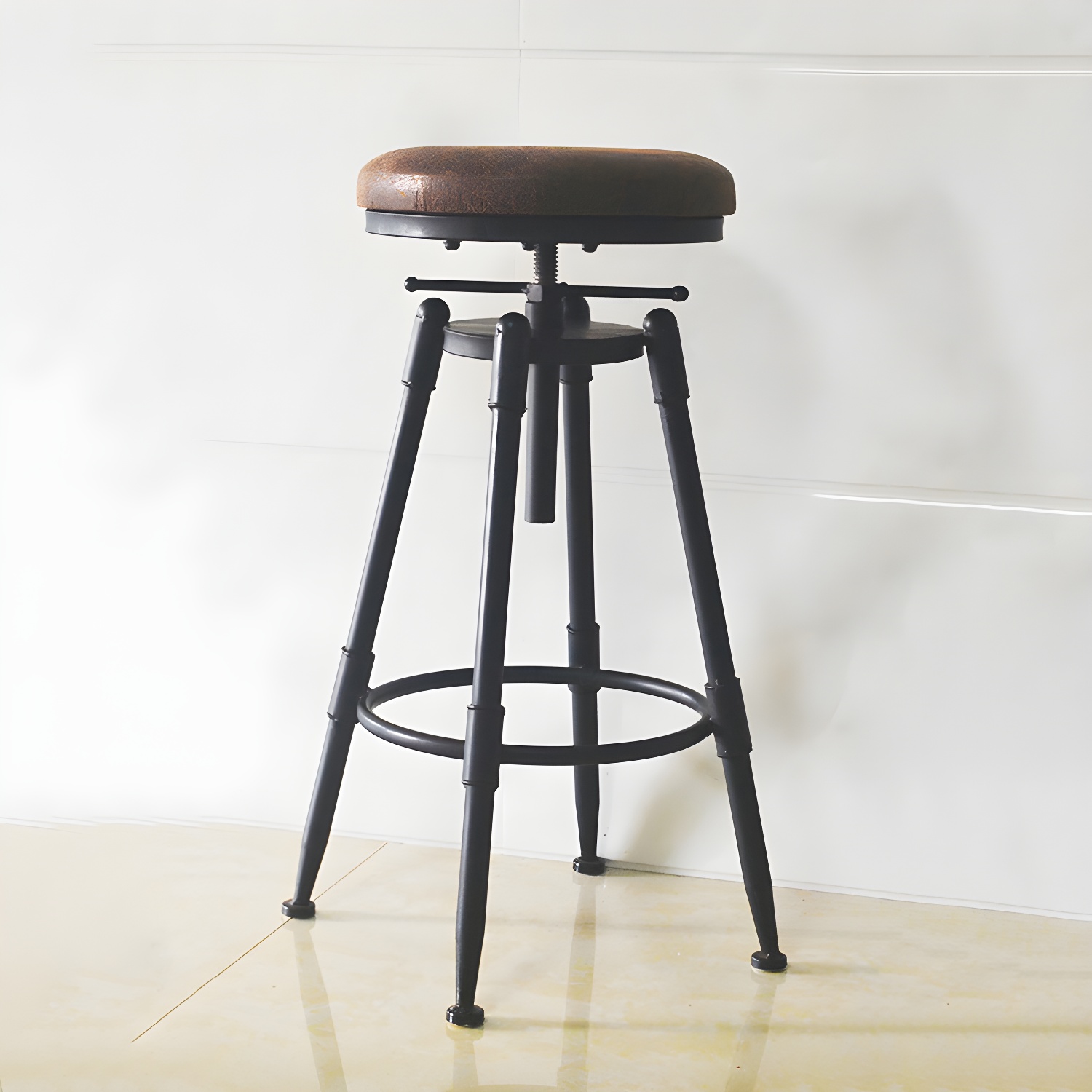 Industrial Metal Leather Swivel Bar Stools with Back | homeyfad