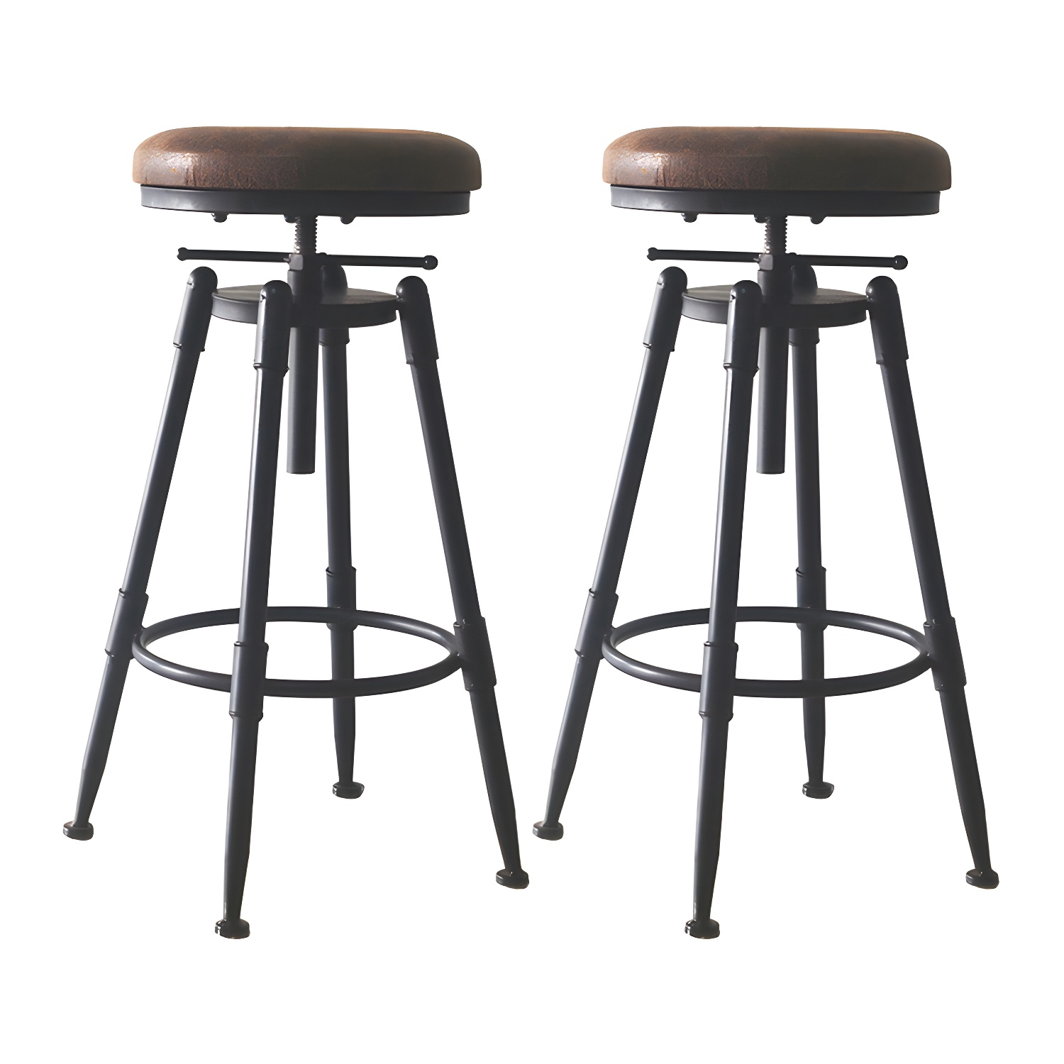 Industrial Metal Leather Swivel Bar Stools with Back | homeyfad