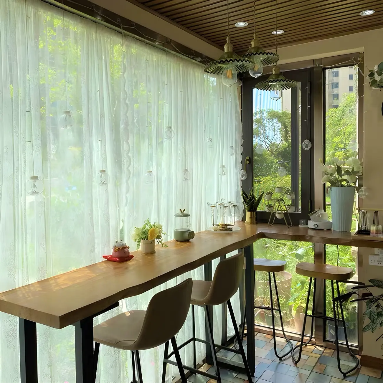 Modern Brown Wood Iron Sled Bar Table for Pub Image - 3 | homeyfad