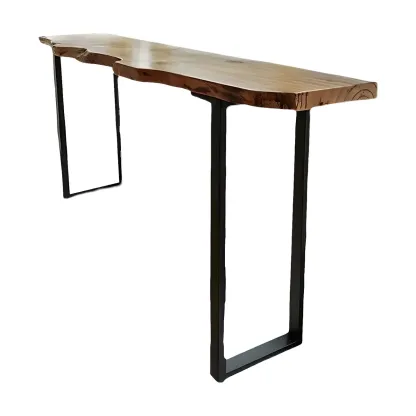 Modern Brown Wood Iron Sled Bar Table for Pub Image - 5