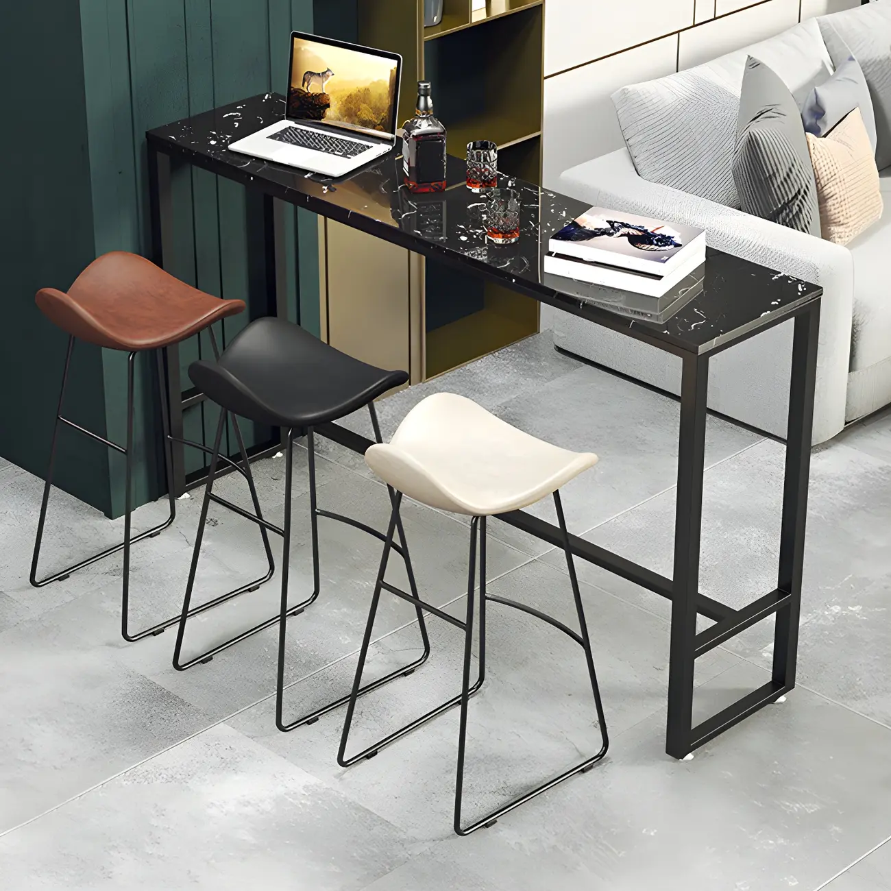 Modern Marble Counter Height Table with Trestle Design Image - 1 | homeyfad