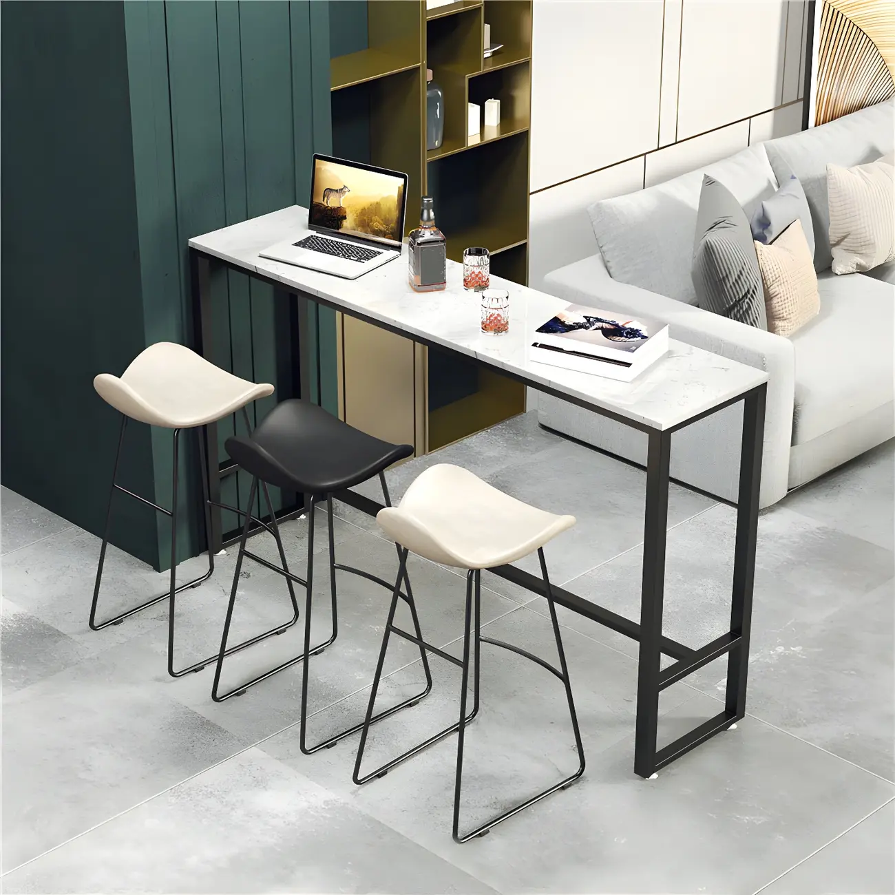 Modern Marble Counter Height Table with Trestle Design Image - 2 | homeyfad