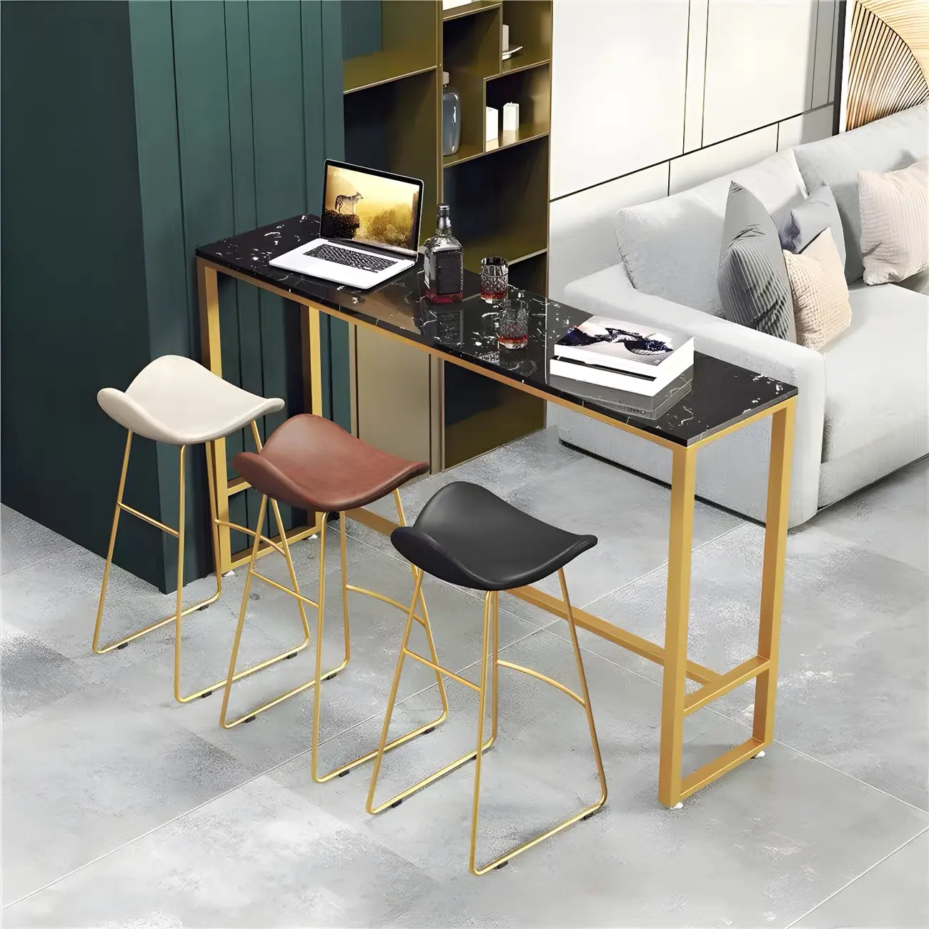 Modern Marble Counter Height Table with Trestle Design Image - 3 | homeyfad