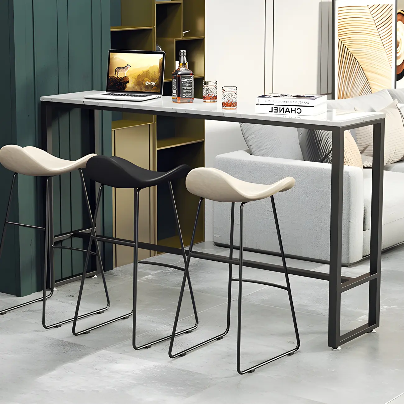 Modern Marble Counter Height Table with Trestle Design Image - 4 | homeyfad