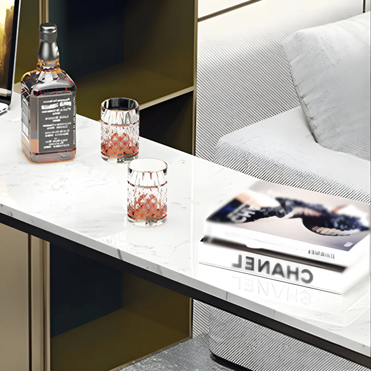 Modern Marble Counter Height Table with Trestle Design Image - 7 | homeyfad