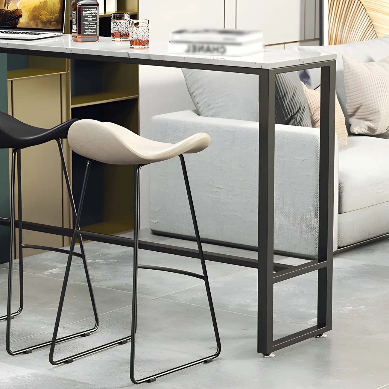 Modern Marble Counter Height Table with Trestle Design Image - 8 | homeyfad