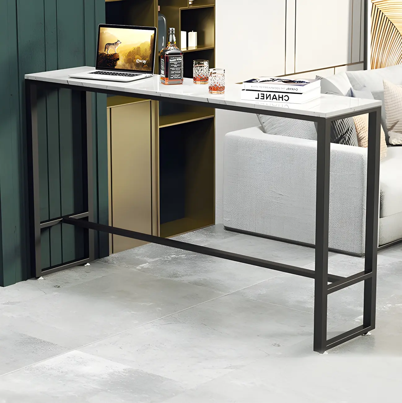 Modern Marble Counter Height Table with Trestle Design Image - 9 | homeyfad