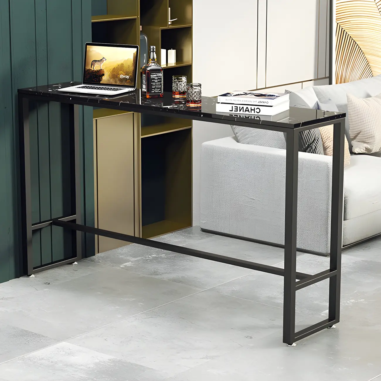 Modern Marble Counter Height Table with Trestle Design Image - 10 | homeyfad