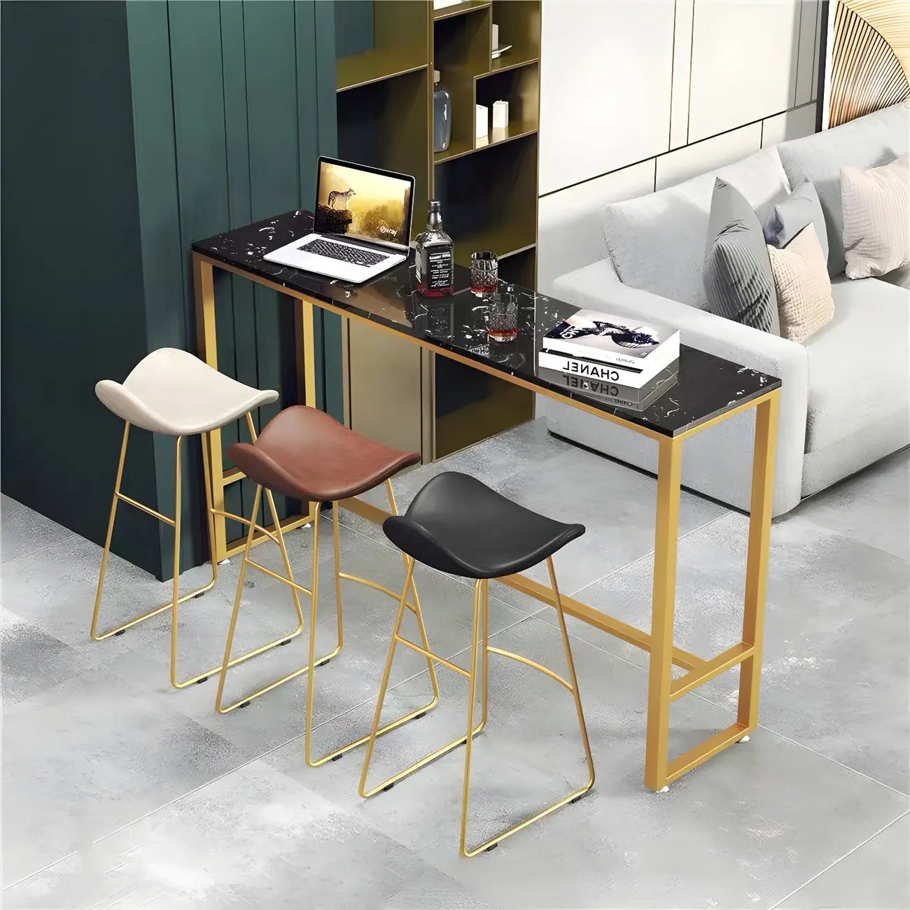 Modern Marble Counter Height Table with Trestle Design Image - 11 | homeyfad