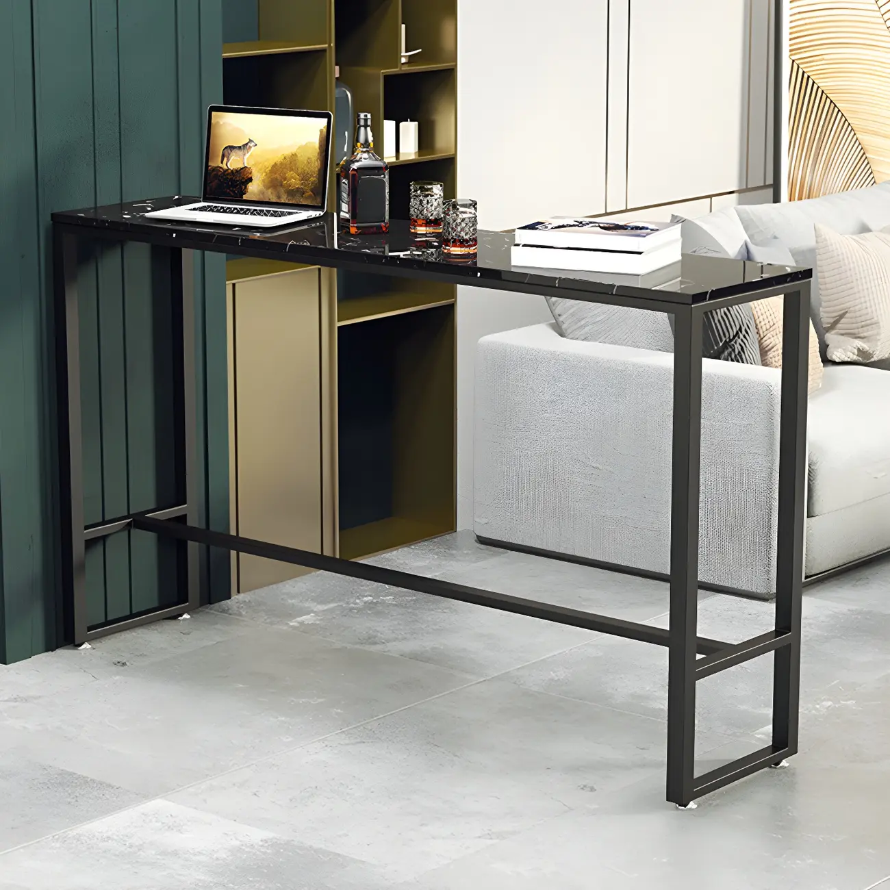 Modern Marble Counter Height Table with Trestle Design Image - 12 | homeyfad