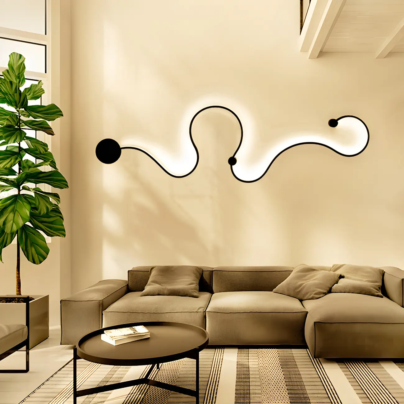 Unique Black Linear Flowing LED Wall Sconce for Living Room | homeyfad