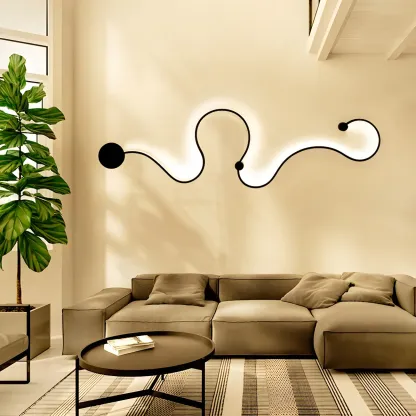 Unique Black Linear Flowing LED Wall Sconce for Living Room