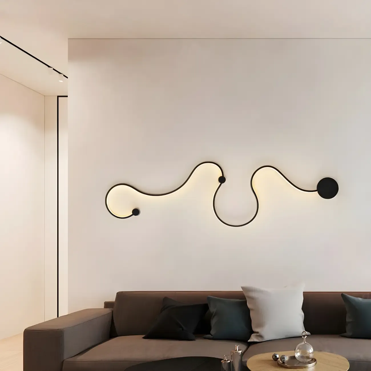 Unique Black Linear Flowing LED Wall Sconce for Living Room