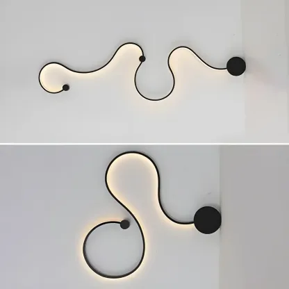 Unique Black Linear Flowing LED Wall Sconce for Living Room