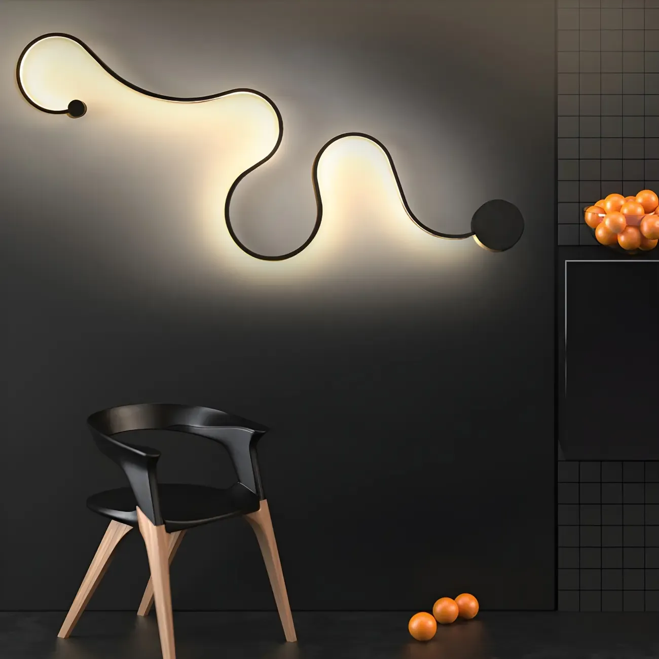 Unique Black Linear Flowing LED Wall Sconce for Living Room