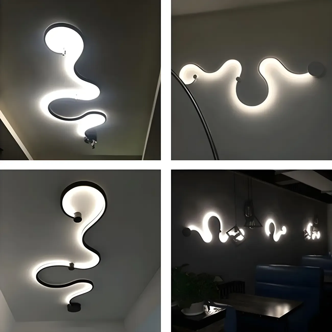 Unique Black Linear Flowing LED Wall Sconce for Living Room
