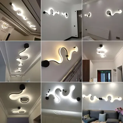 Unique Black Linear Flowing LED Wall Sconce for Living Room