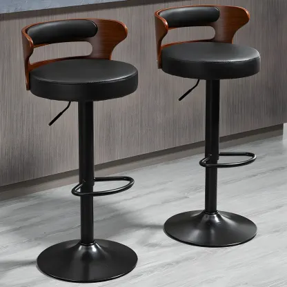 Adjustable Round Leather Swivel Bar Stools with Back Image - 1