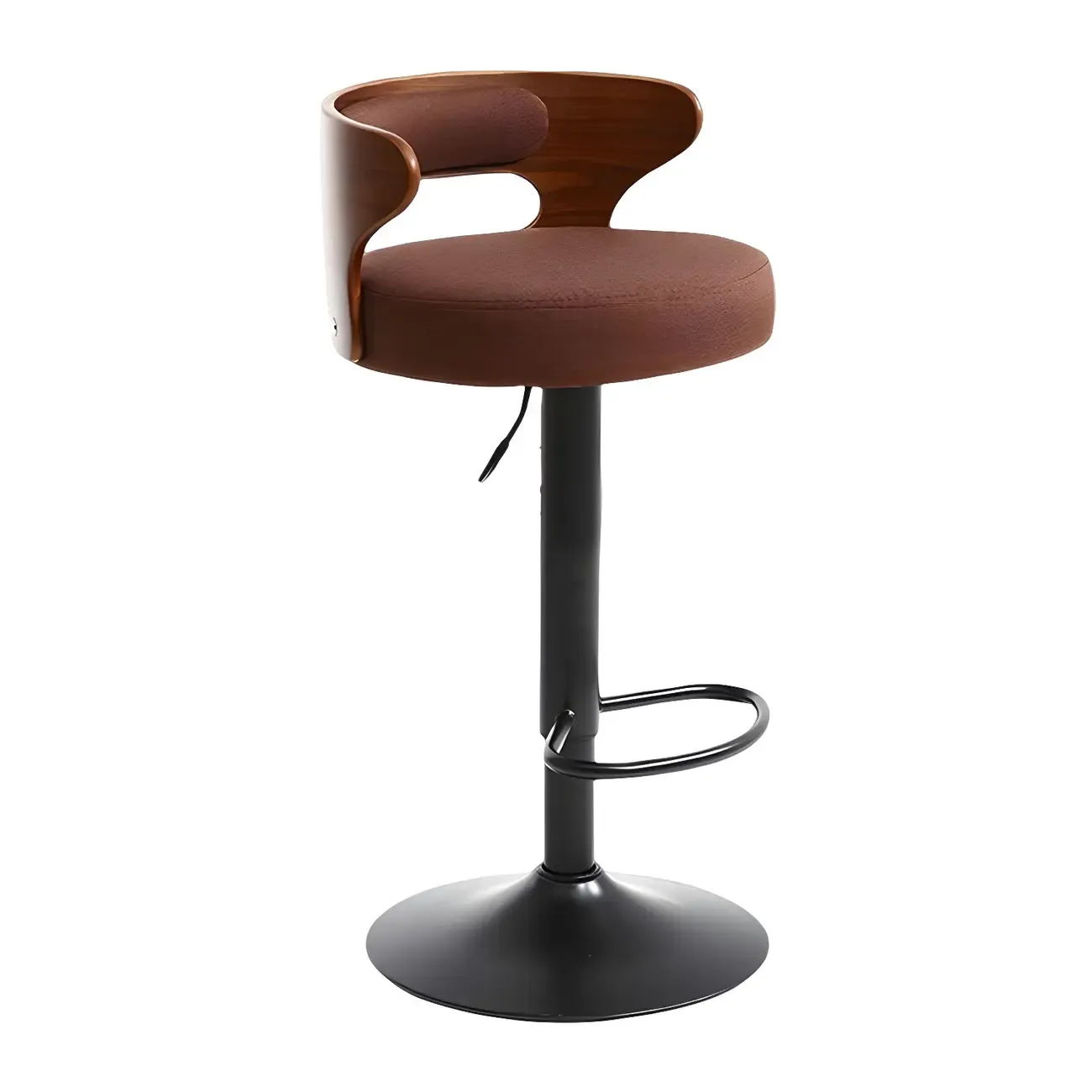 Adjustable Round Leather Swivel Bar Stools with Back Image - 3