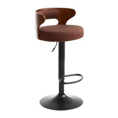 Adjustable Round Leather Swivel Bar Stools with Back Image - 3