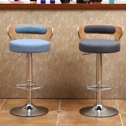 Adjustable Round Leather Swivel Bar Stools with Back Image - 2