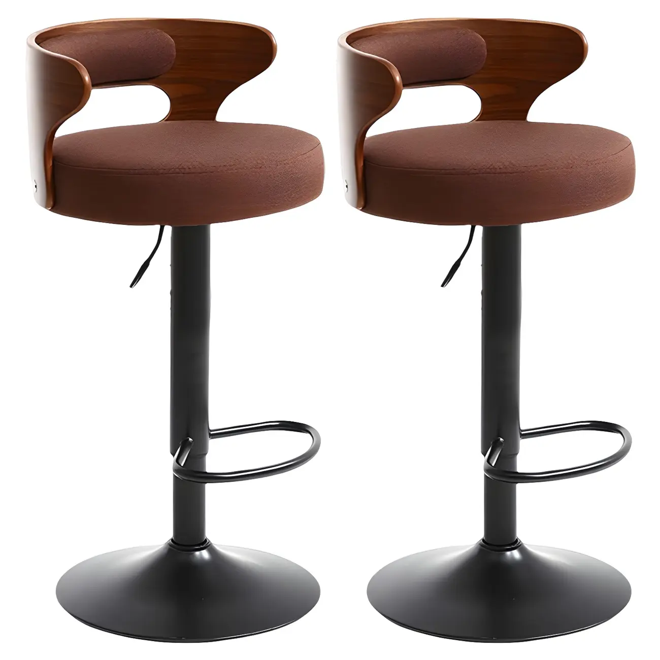 Adjustable Round Leather Swivel Bar Stools with Back Image - 4 | homeyfad