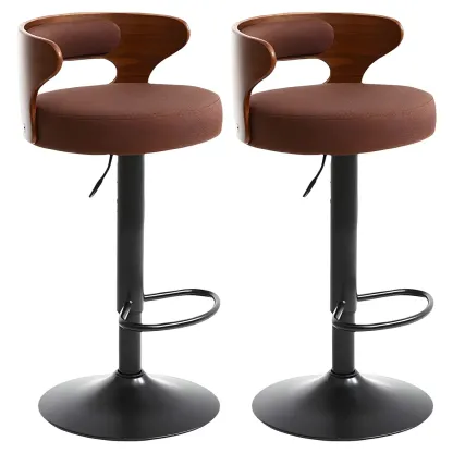 Adjustable Round Leather Swivel Bar Stools with Back Image - 4