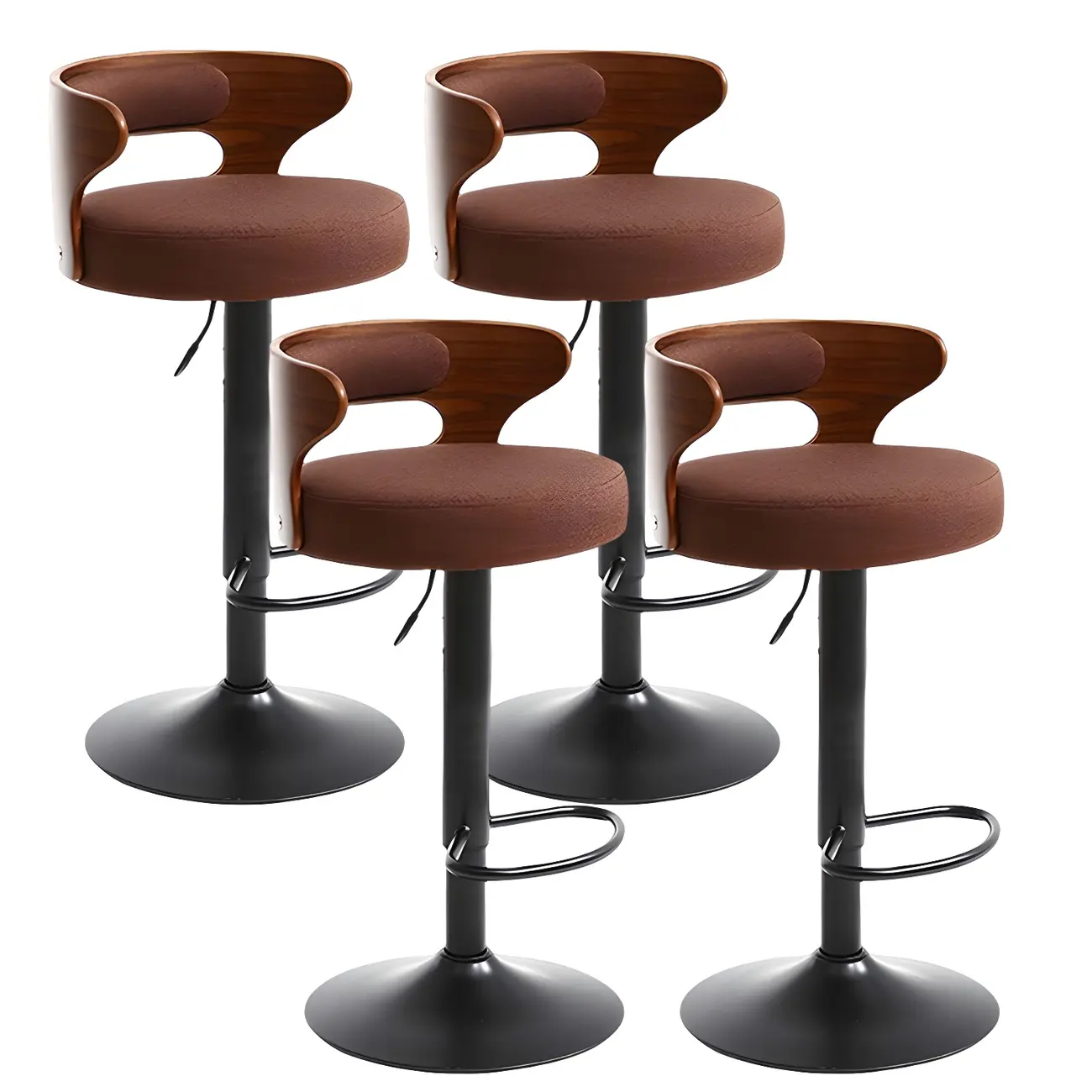 Adjustable Round Leather Swivel Bar Stools with Back Image - 6 | homeyfad