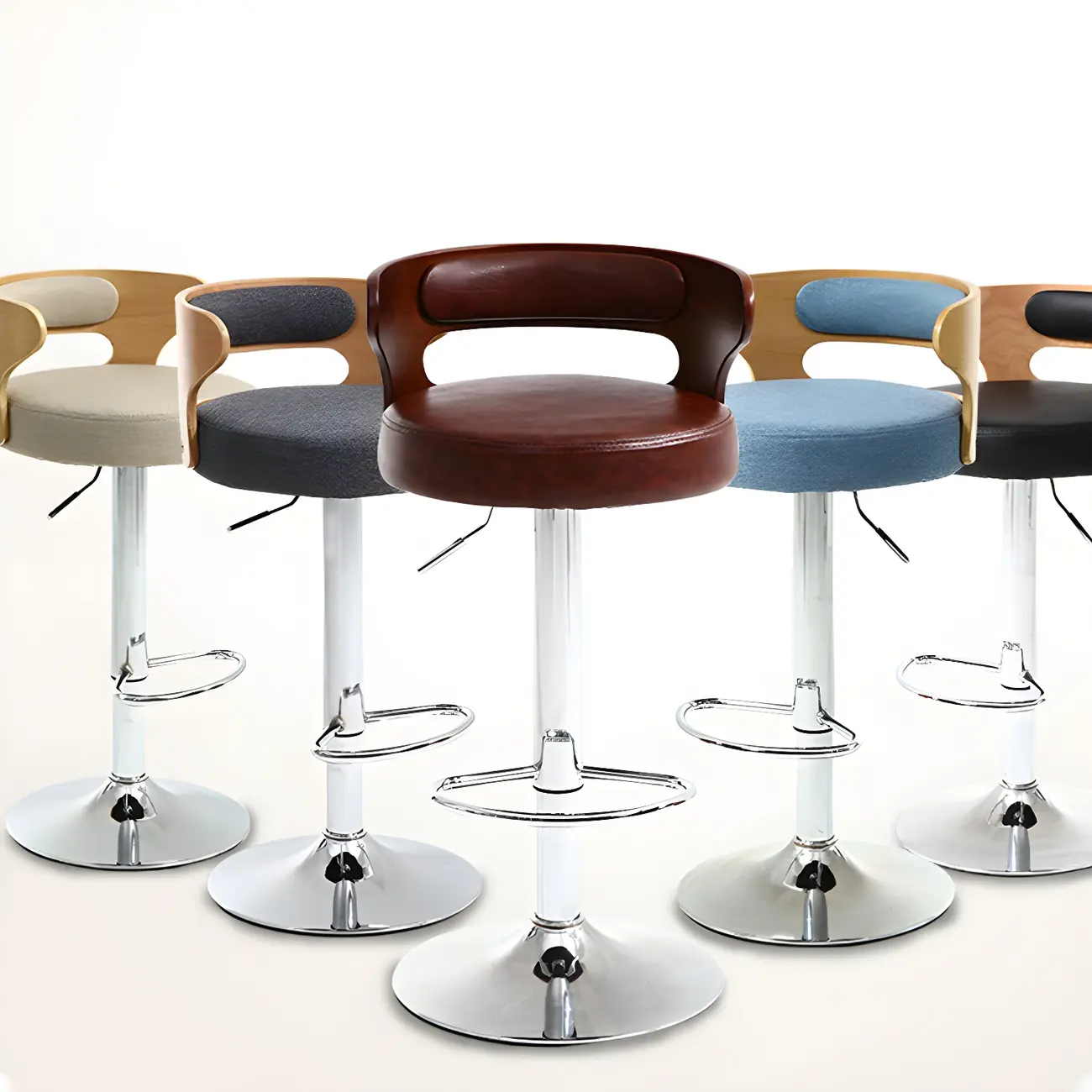 Adjustable Round Leather Swivel Bar Stools with Back Image - 7 | homeyfad