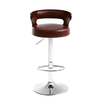 Adjustable Round Leather Swivel Bar Stools with Back Image - 10