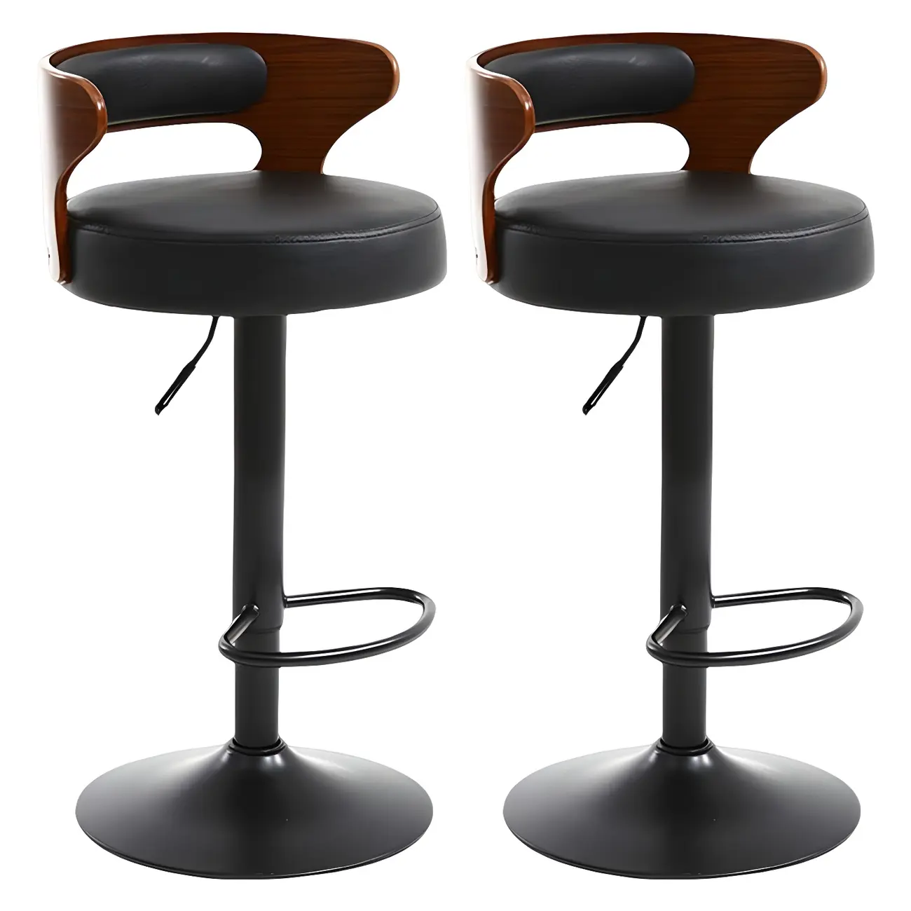 Adjustable Round Leather Swivel Bar Stools with Back Image - 16 | homeyfad