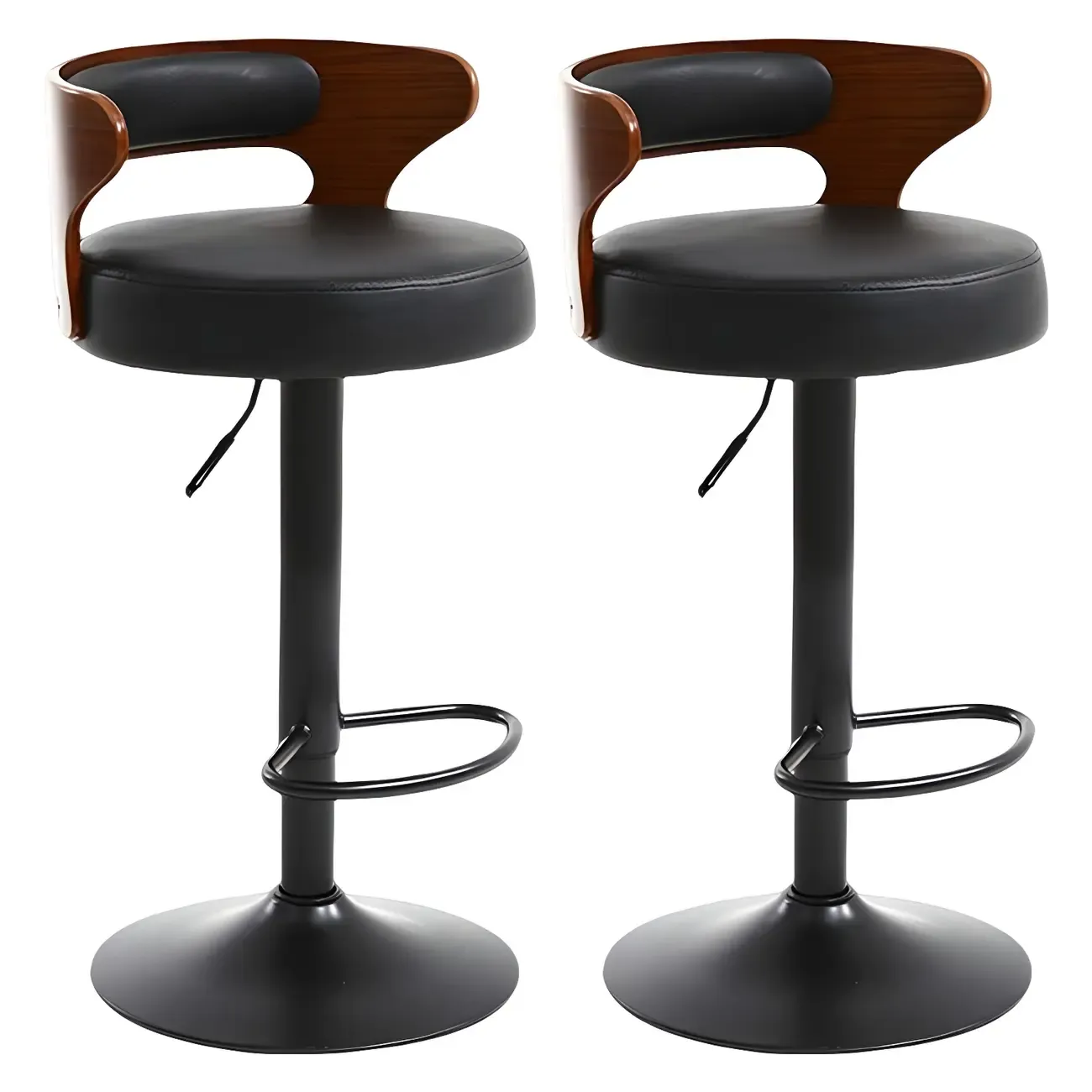 Adjustable Round Leather Swivel Bar Stools with Back Image - 16
