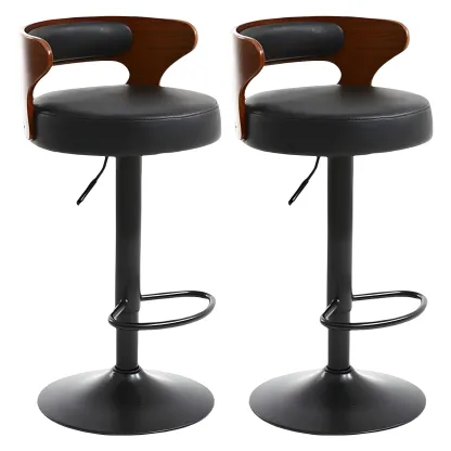 Adjustable Round Leather Swivel Bar Stools with Back Image - 16