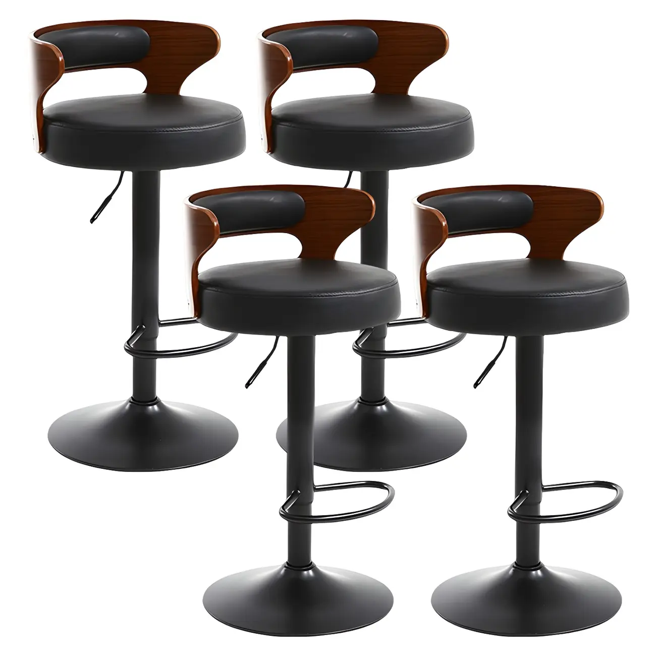 Adjustable Round Leather Swivel Bar Stools with Back Image - 17 | homeyfad