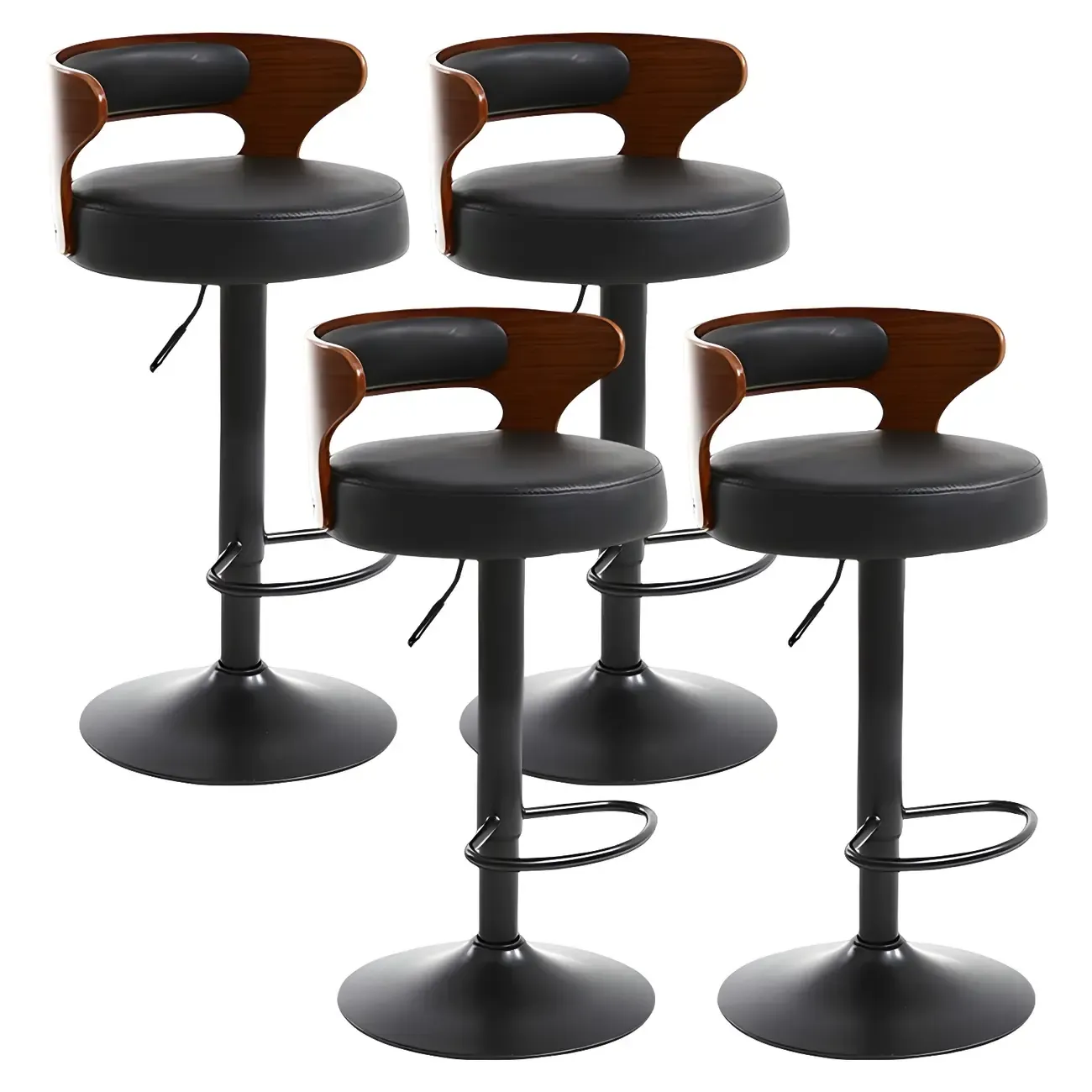 Adjustable Round Leather Swivel Bar Stools with Back Image - 17