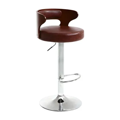 Adjustable Round Leather Swivel Bar Stools with Back Image - 21