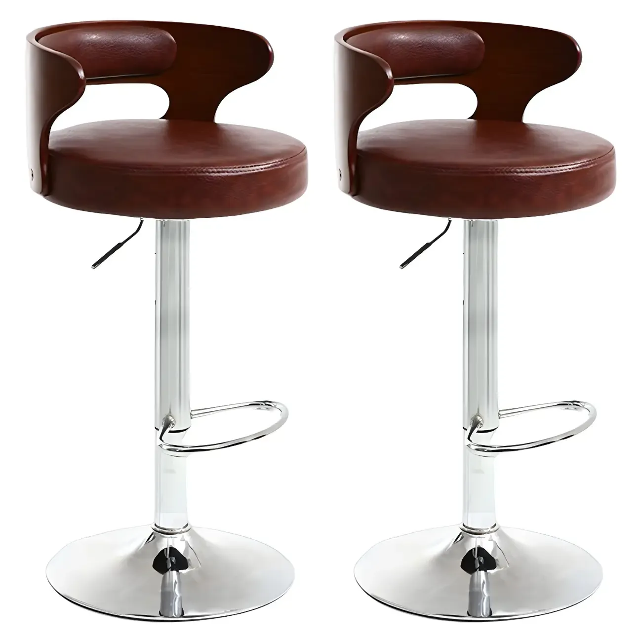 Adjustable Round Leather Swivel Bar Stools with Back Image - 22