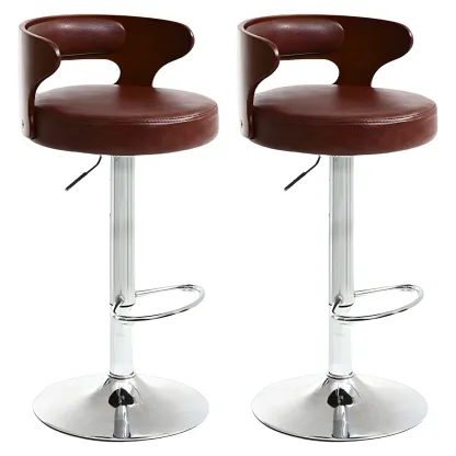 Adjustable Round Leather Swivel Bar Stools with Back Image - 22