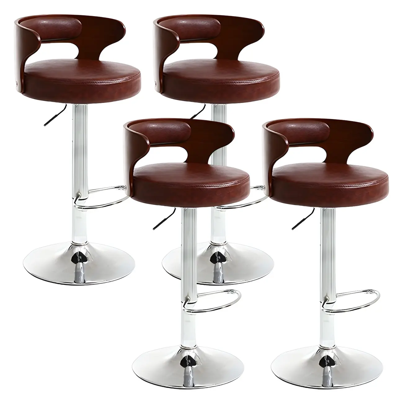Adjustable Round Leather Swivel Bar Stools with Back Image - 23 | homeyfad