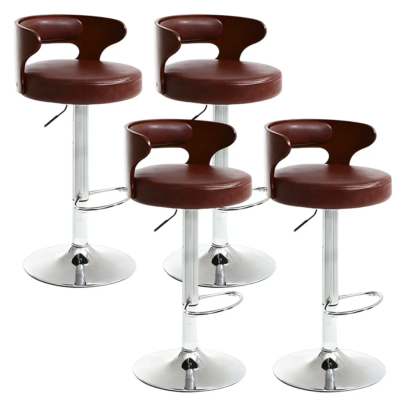 Adjustable Round Leather Swivel Bar Stools with Back Image - 23